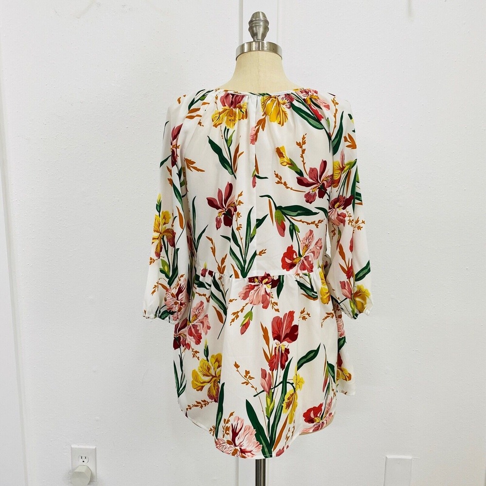 Suzanne Betro Tunic Women Medium White Floral Keyhole Tie Front Babydoll Boho - Picture 2 of 9